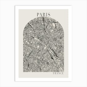 Paris France Boho Minimal Arch Full Beige Color Street Map 1 Art Print