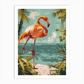 Greater Flamingo Yucatn Peninsula Mexico Tropical Illustration 1 Art Print