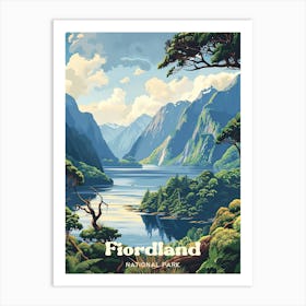 Fiordland National Park Earl Mountains Digital Travel Illustration Art Print