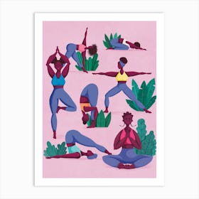 Purple Yoga Pilates Stretching Poses Women Excersice Gymnastics Art Print