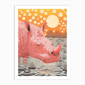 Geometric Rhino Drinking Water Art Print