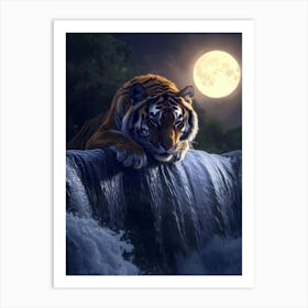 Tiger By The Waterfall. Generated AI. Art Print Art Print