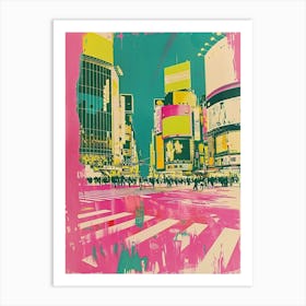 Shibuya Crossing In Tokyo Duotone Silk Screen Art Print