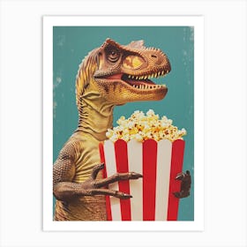 Dinosaur Eating Popcorn Retro Collage 2 Art Print