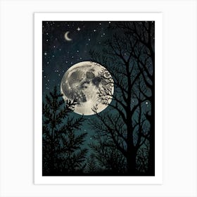 Full Moon In The Forest Style William Morris 1 Art Print 3 Art Print