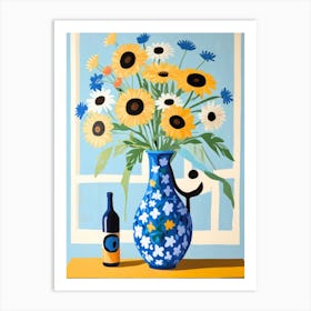 Sunflowers In A Blue Vase 1 Art Print