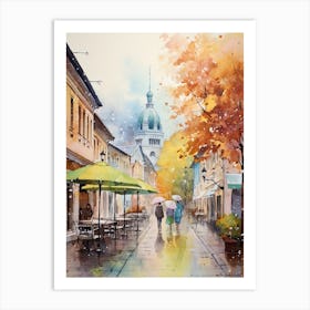 Ljubljana Slovenia In Autumn Fall, Watercolour 4 Art Print