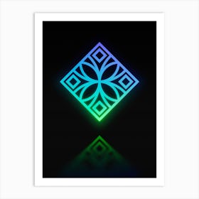 Neon Blue and Green Abstract Geometric Glyph on Black n.0315 Art Print