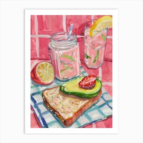 Pink Breakfast Food Avocado Toast And Smoothie 2 Art Print