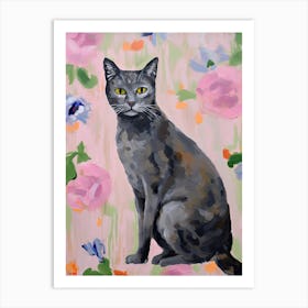 A Chartreux Cat Painting, Impressionist Painting 2 Art Print