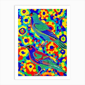 Magpie Yayoi Kusama Style Illustration Bird Art Print