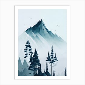 Mountain And Forest In Minimalist Watercolor Vertical Composition 223 Art Print