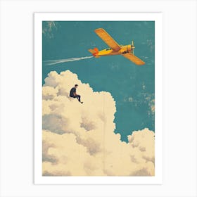 Businessman Flying Over Clouds Poster