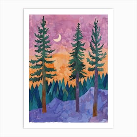 Three Pine Trees At Sunset Art Print