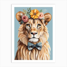 Baby Lion Sheep Flower Crown Bowties Woodland Animal Nursery Decor (32) Art Print