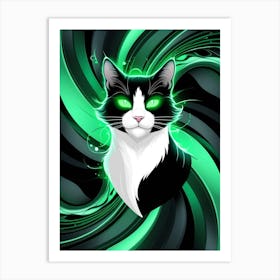 Cat In Green Swirls Art Print