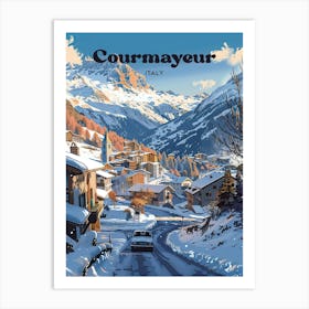 Courmayeur Italy Ski Resort Digital Travel Art Art Print