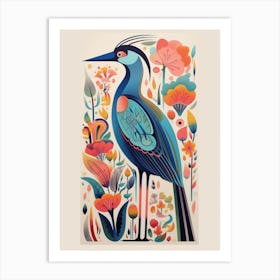 Colourful Scandi Bird Great Blue Heron 3 Art Print