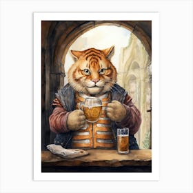 Tiger Illustration Brewing Watercolour 2 Art Print