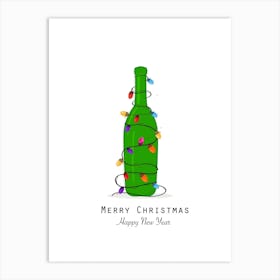 Christmas Champagne Bottle Art Print