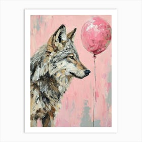 Cute Timber Wolf 3 With Balloon Art Print