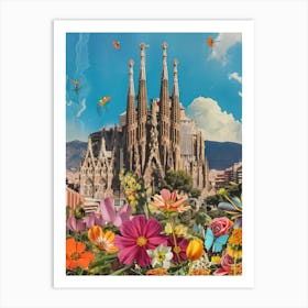 Barcelona   Floral Retro Collage Style 3 Art Print