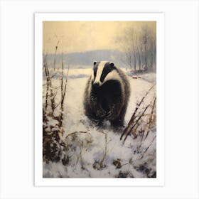 Vintage Winter Animal Painting Badger 2 Art Print
