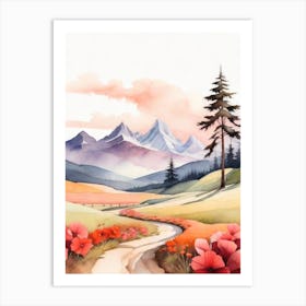 Tranquil Mountains In Minimalist Watercolor Vertical Composition 23 Art Print