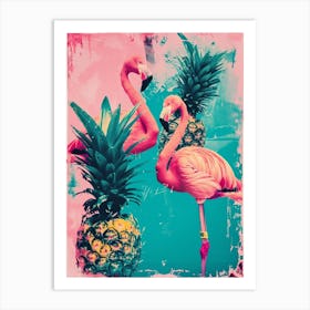Retro Flamingo & Pineapple Polaroid Inspired 1 Art Print