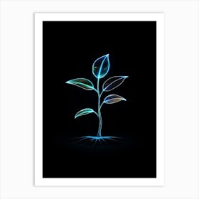 Plant Growing On A Black Background Art Print