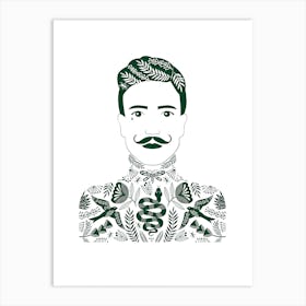 Tattoo Man Dark Green Art Print