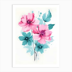 Pink And Blue Flowers 3 Art Print