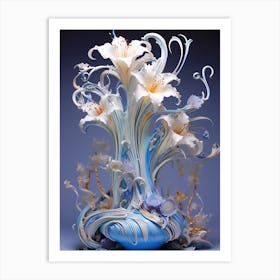 White Daylillies In A Vase Art Print