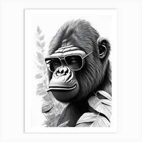 Gorilla Eating Leaves Gorillas Pencil Sketch 1 Art Print