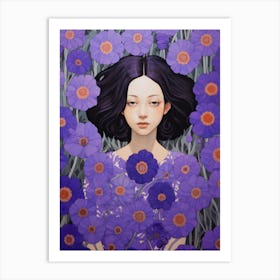 Girl In Purple Flowers Art Print