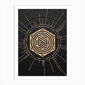 Geometric Glyph Symbol in Gold with Radial Array Lines on Dark Gray n.0148 Art Print