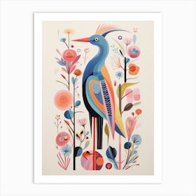 Colourful Scandi Bird Crane 2 Art Print