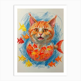 Cat In A Bowl Art Print