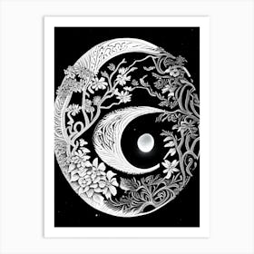 Black And White Abstract Yin and Yang 2 Linocut Art Print