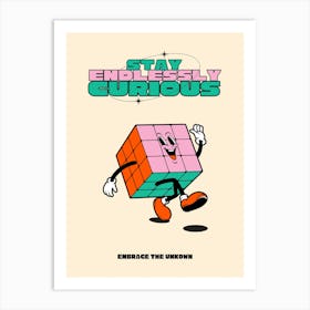 Stay Endlessly Curious Retro Cartoon Wanderlust Quote Art Print