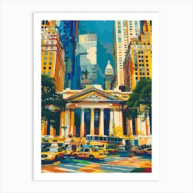 The New York Public Library New York Colourful Silkscreen Illustration 4 Art Print