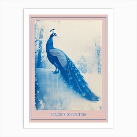 Cyanotype Inspired Peacock Snow Scene 2 Poster Art Print