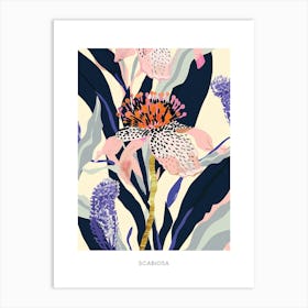 Colourful Flower Illustration Poster Scabiosa 3 Art Print