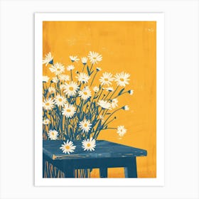 Daises Flowers On A Table   Contemporary Illustration 3 Art Print