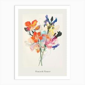 Peacock Flower 2 Collage Flower Bouquet Poster Art Print