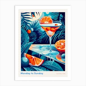 Art Deco Blue & Orange Cocktail Poster Art Print