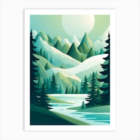 Landscape With Mountains And Trees, vector art Art Print