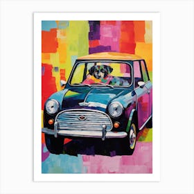 Austin Mini Cooper Vintage Car With A Dog, Matisse Style Painting 0 Art Print