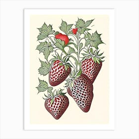 Bunch Of Strawberries, Fruit, William Morris Inspired Art Print