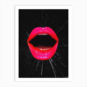 Galaxy Night Pink Lips Collage Black Art Print